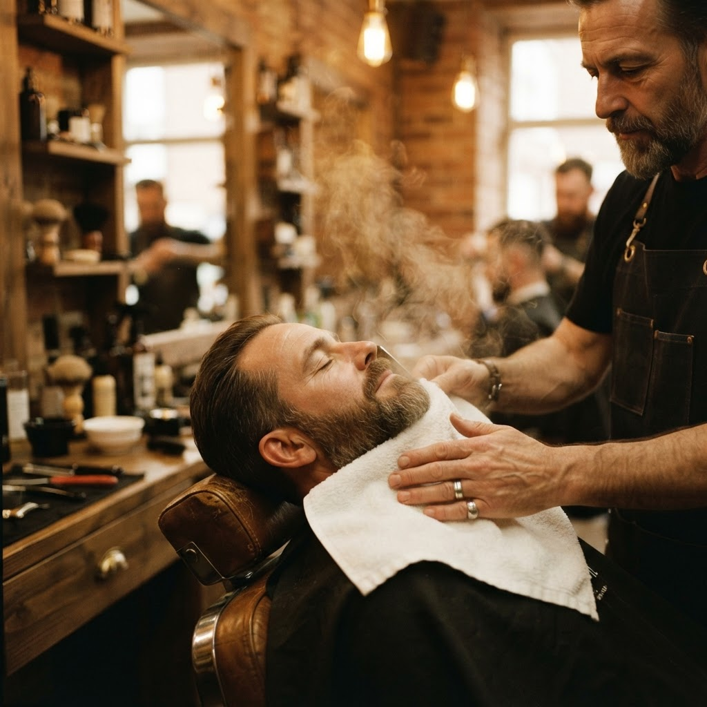 Classic hot-towel straight razor shave